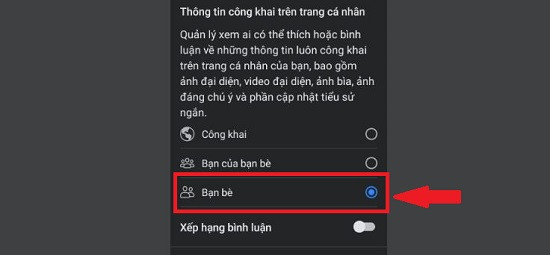 kiểm soát đối tượng bình luận với các thông tin công khai như ảnh đại diện, ảnh bìa, phần cập nhập tiểu sử